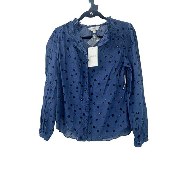 Joie Multi Alain Floral Semi-Sheer Long Sleeve Shirt Blue Size Small NWT - Picture 4 of 12